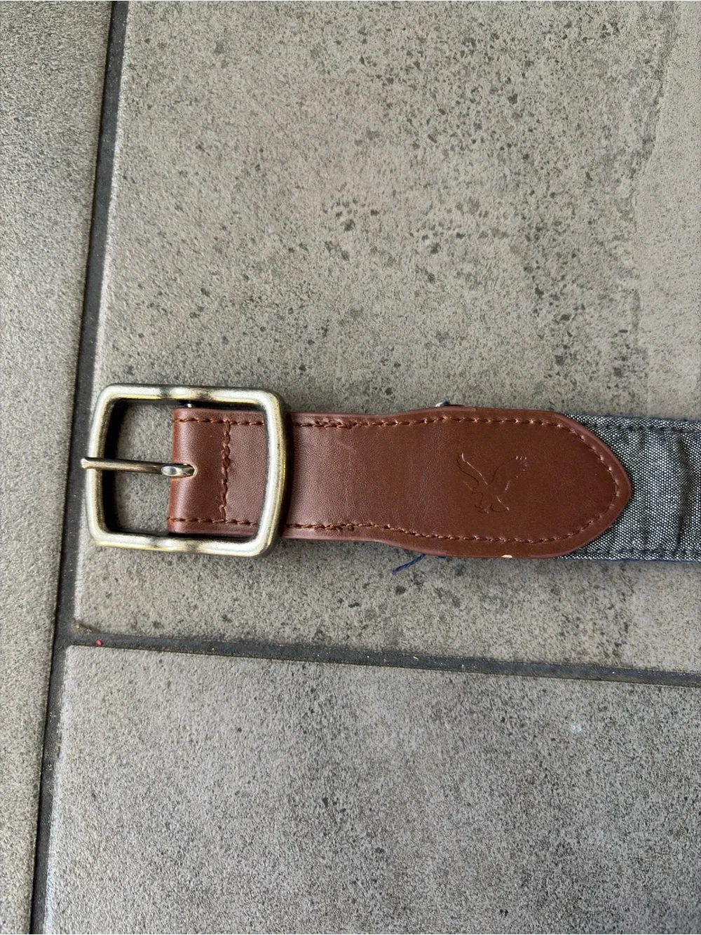 Men’s Denim & Leather Belt Silver Buckle Casual Jean Belt